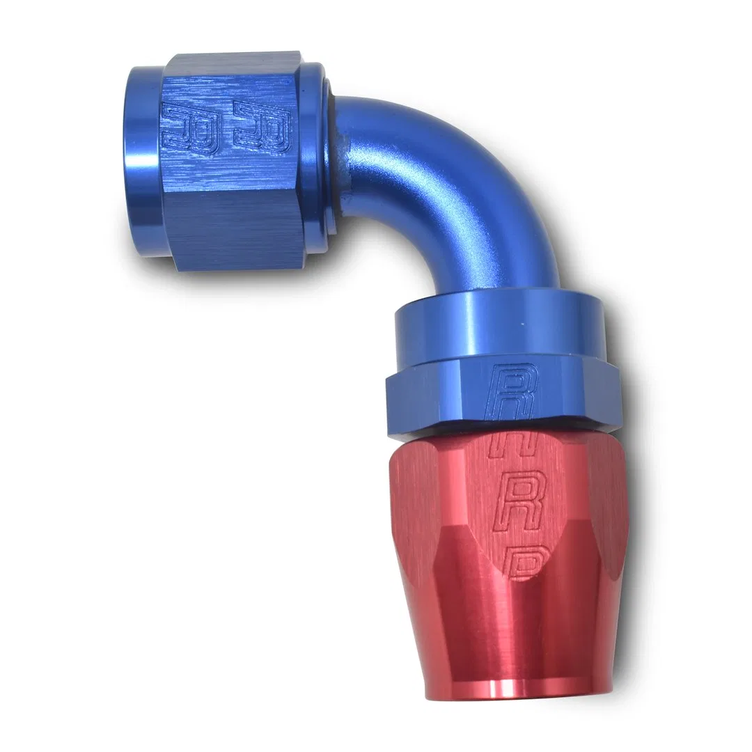 610150 – RUSSELL/EDEL Hose End Fitting, -4 AN Hose -4 AN Outlet 90 Degree Anodized Red/Blue Aluminum Single
